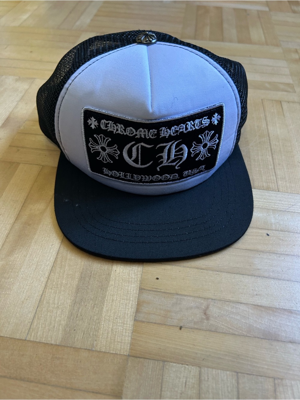 Chrome Hearts Black and White Patch Logo Trucker Cap